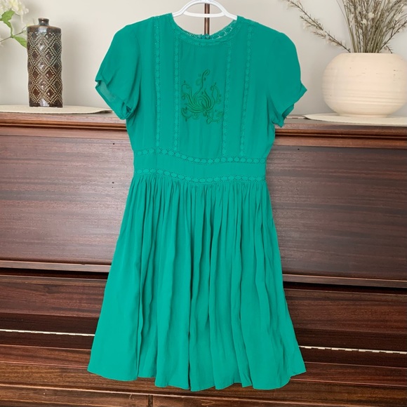 Asos - Embroidered, Emerald Green, Short-Sleeve Dress, Size 6 - Picture 2 of 13